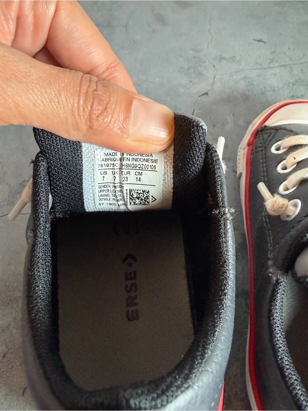 Converse Kids Black Leather Sneakers with White & Red Accents